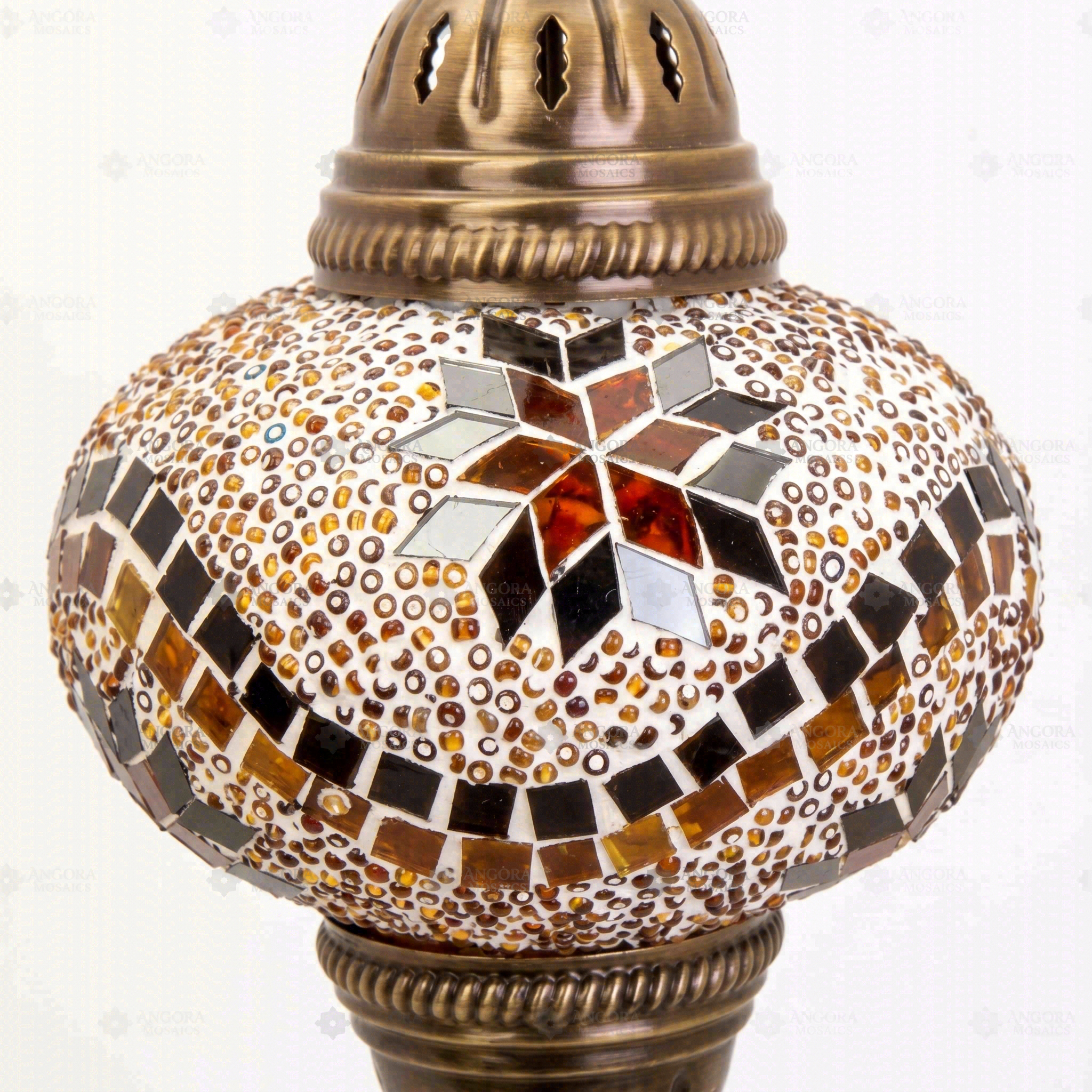 Close-up of Amber warm amber mosaic glass globe pattern — pendant light (ENV DYN3009)