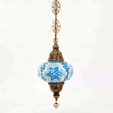 Full view of handmade Blue blue jewel Turkish mosaic pendant light on white background (ENV DYN3016)