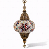 Full view of handmade Multicolor multicolor jewel Turkish mosaic pendant light on white background (ENV DYN3017)