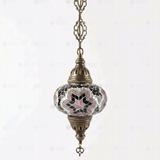 Full view of handmade Pink pink rose Turkish mosaic pendant light on white background (ENV DYN3019)