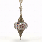 Full view of handmade Multicolor multicolor jewel Turkish mosaic pendant light on white background (ENV DYN3021)