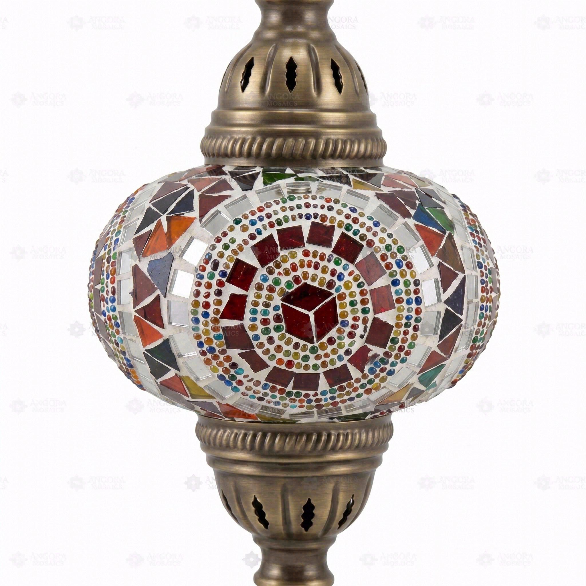 Close-up of Multicolor multicolor jewel mosaic glass globe pattern — pendant light (ENV DYN3021)