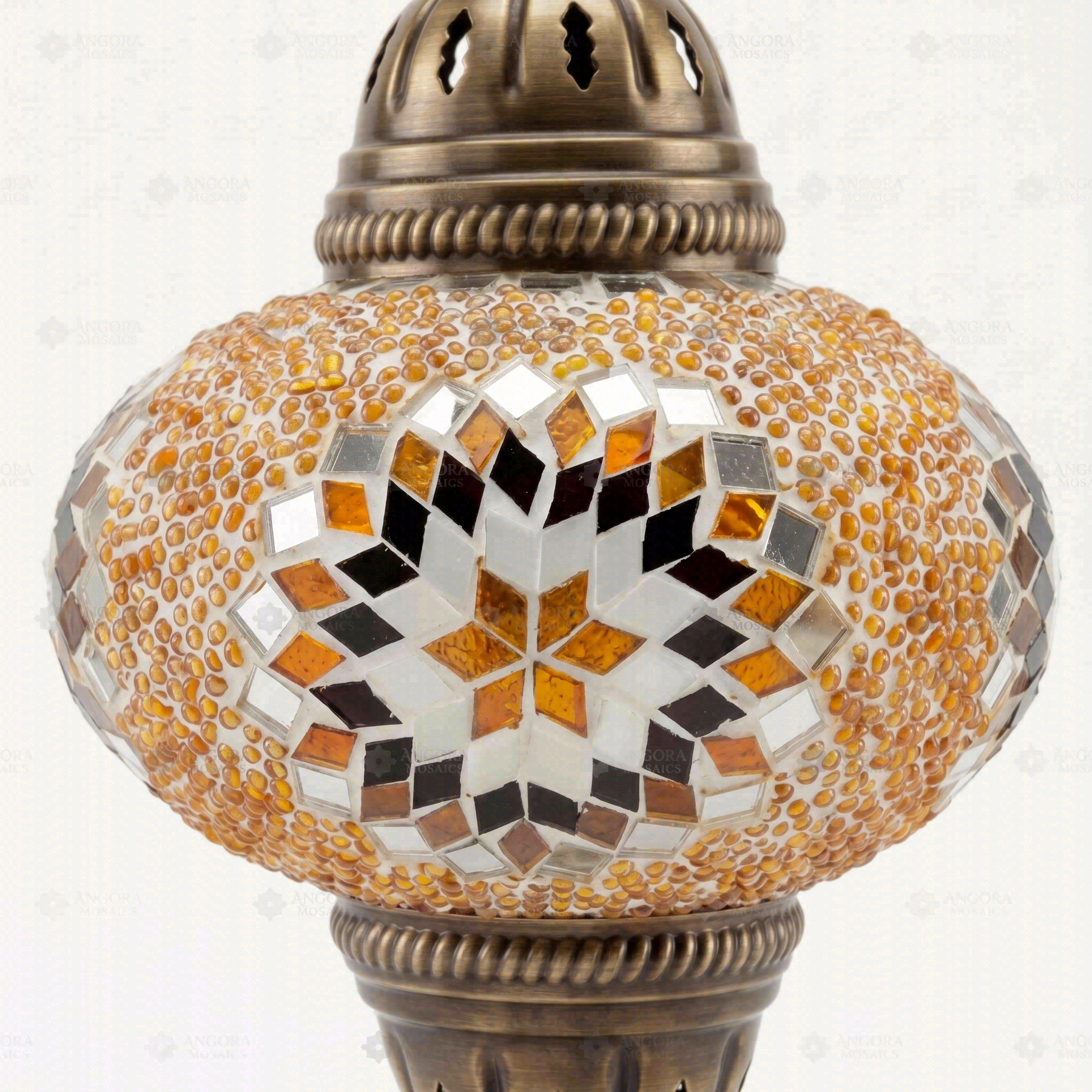 Close-up of Amber warm amber mosaic glass globe pattern — pendant light (ENV DYN3026)