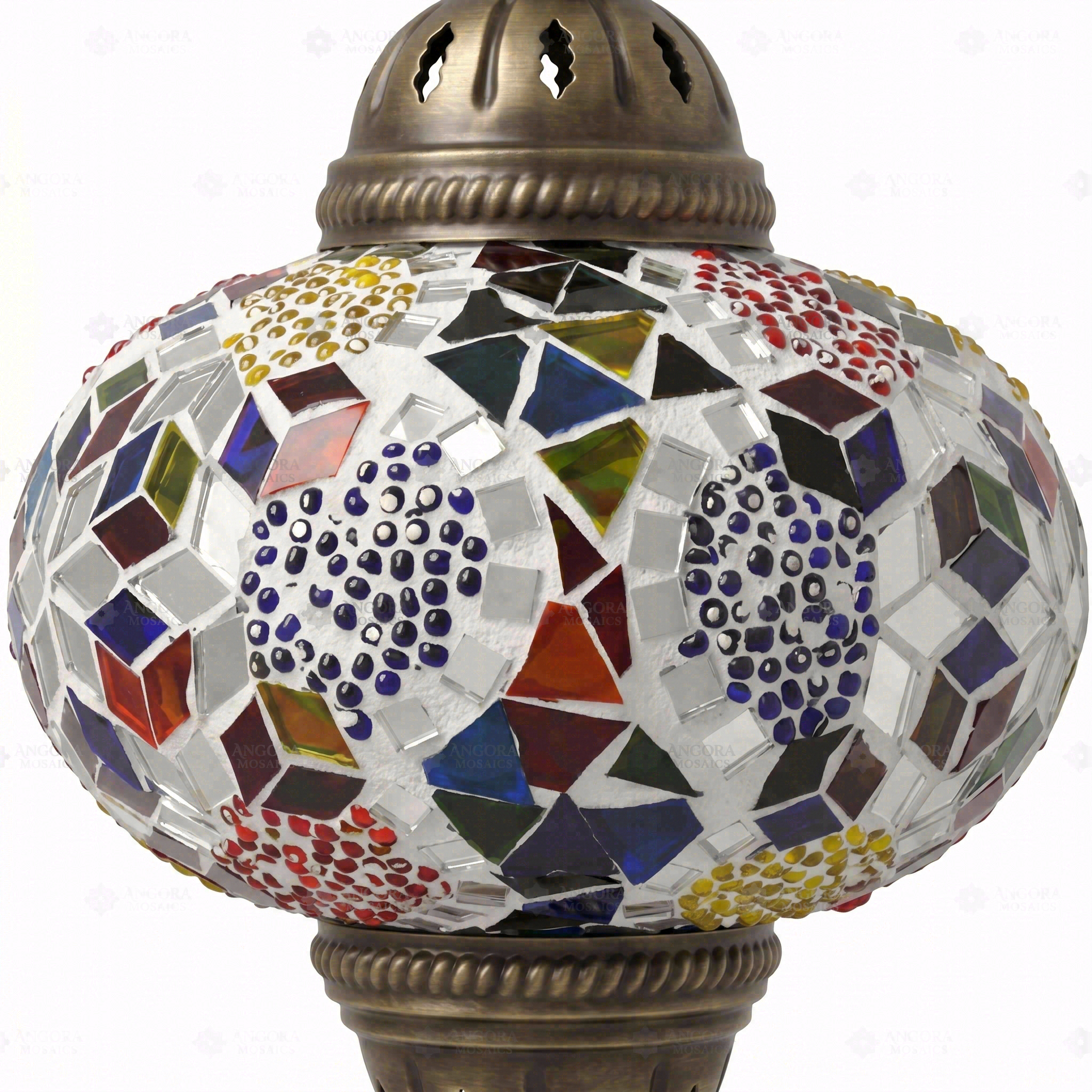 Close-up of Multicolor multicolor jewel mosaic glass globe pattern — pendant light (ENV DYN3029)