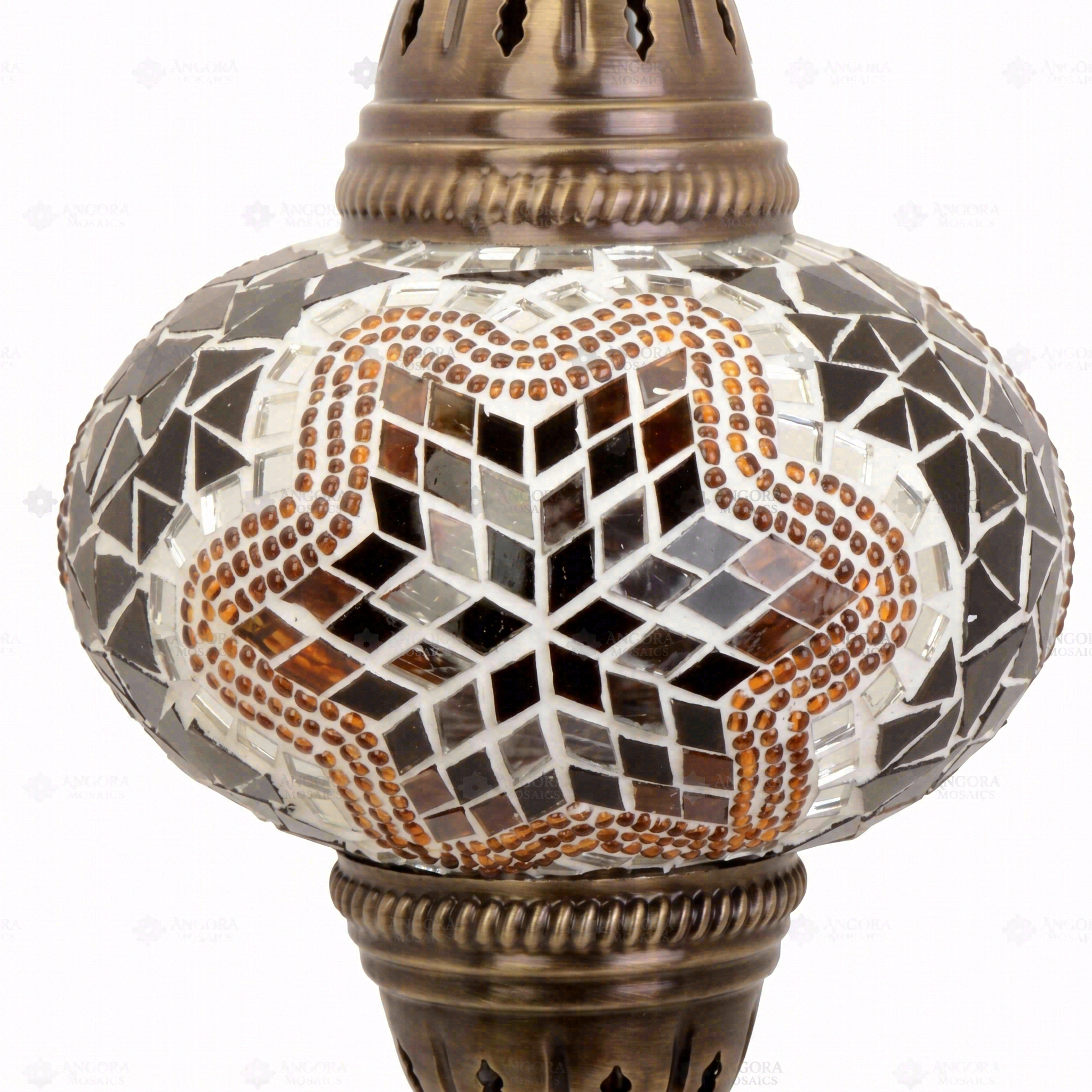 Close-up of Amber warm amber mosaic glass globe pattern — pendant light (ENV DYN3031)