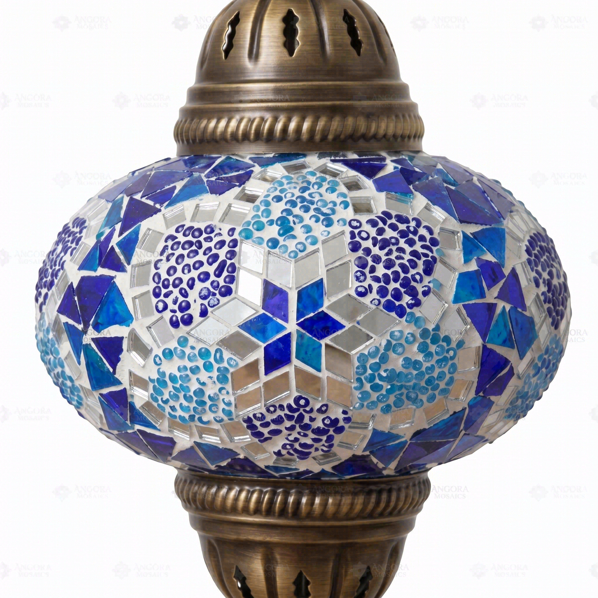 Close-up of Blue blue jewel mosaic glass globe pattern — pendant light (ENV DYN3034)