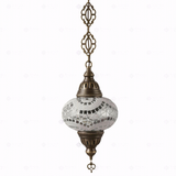 Full view of handmade White white glow Turkish mosaic pendant light on white background (ENV DYN3036)