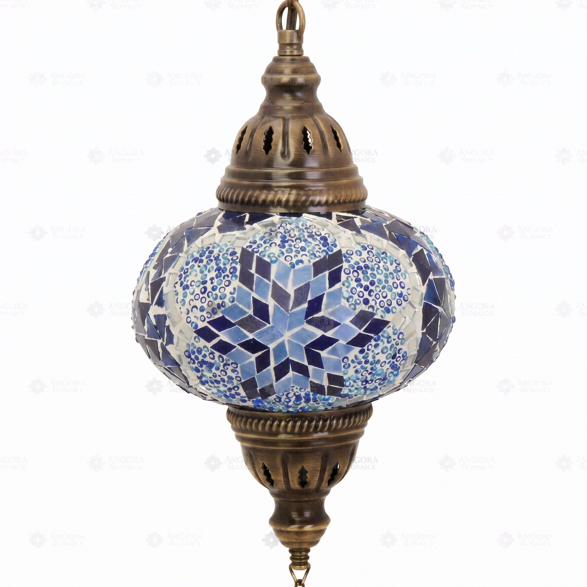 Close-up of Blue blue jewel mosaic glass globe pattern — pendant light (ENV DYN3039)