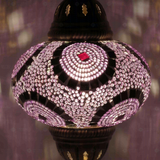 Lit close-up of mosaic glass globe — Purple pendant light glowing (ENV DYN3041)