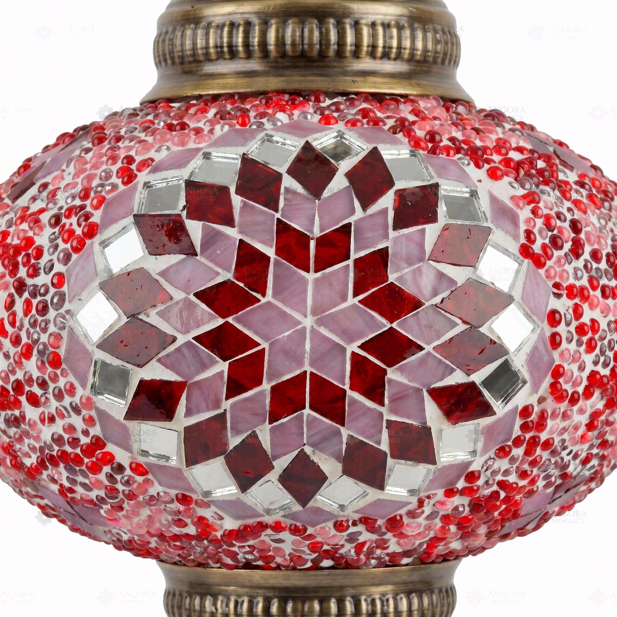 Close-up of Red ruby red mosaic glass globe pattern — pendant light (ENV DYN3044)