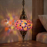 Pink pink rose Turkish mosaic pendant light in styled room — handmade Moroccan pendant light (ENV DYN3046)