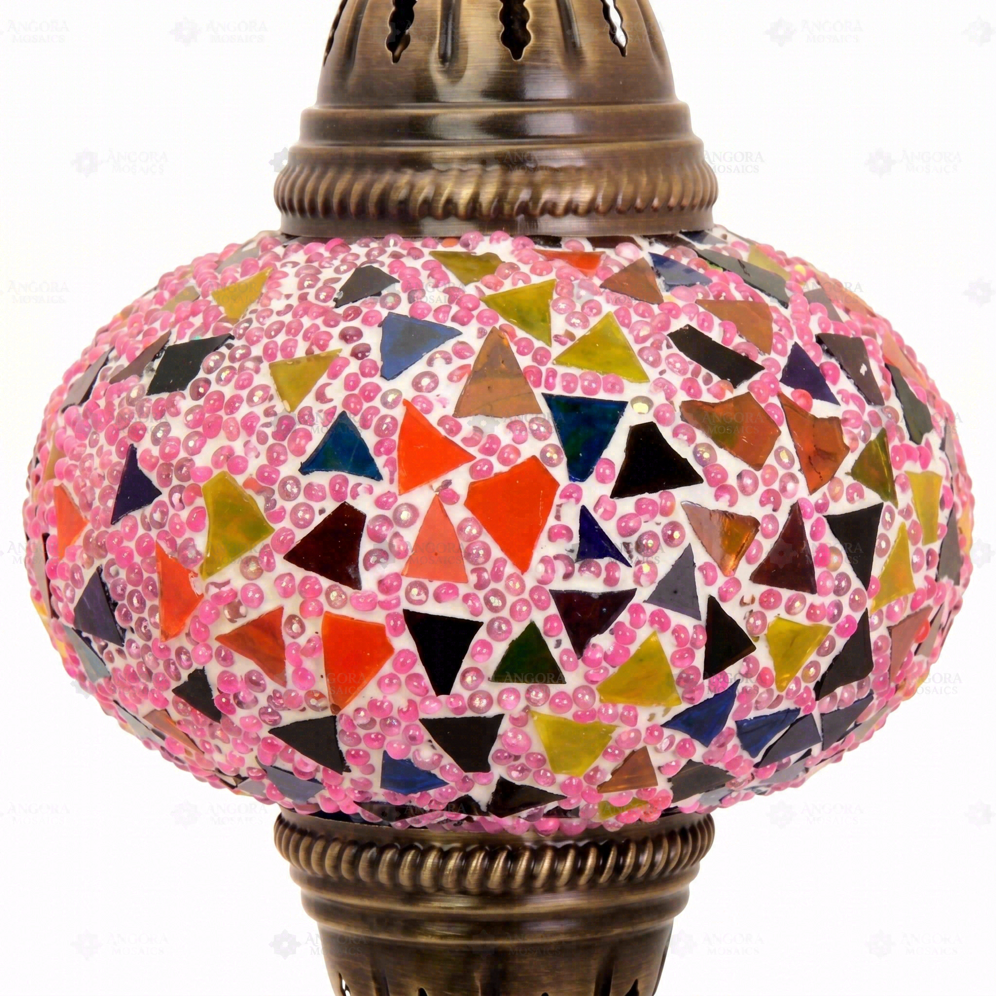 Close-up of Pink pink rose mosaic glass globe pattern — pendant light (ENV DYN3046)