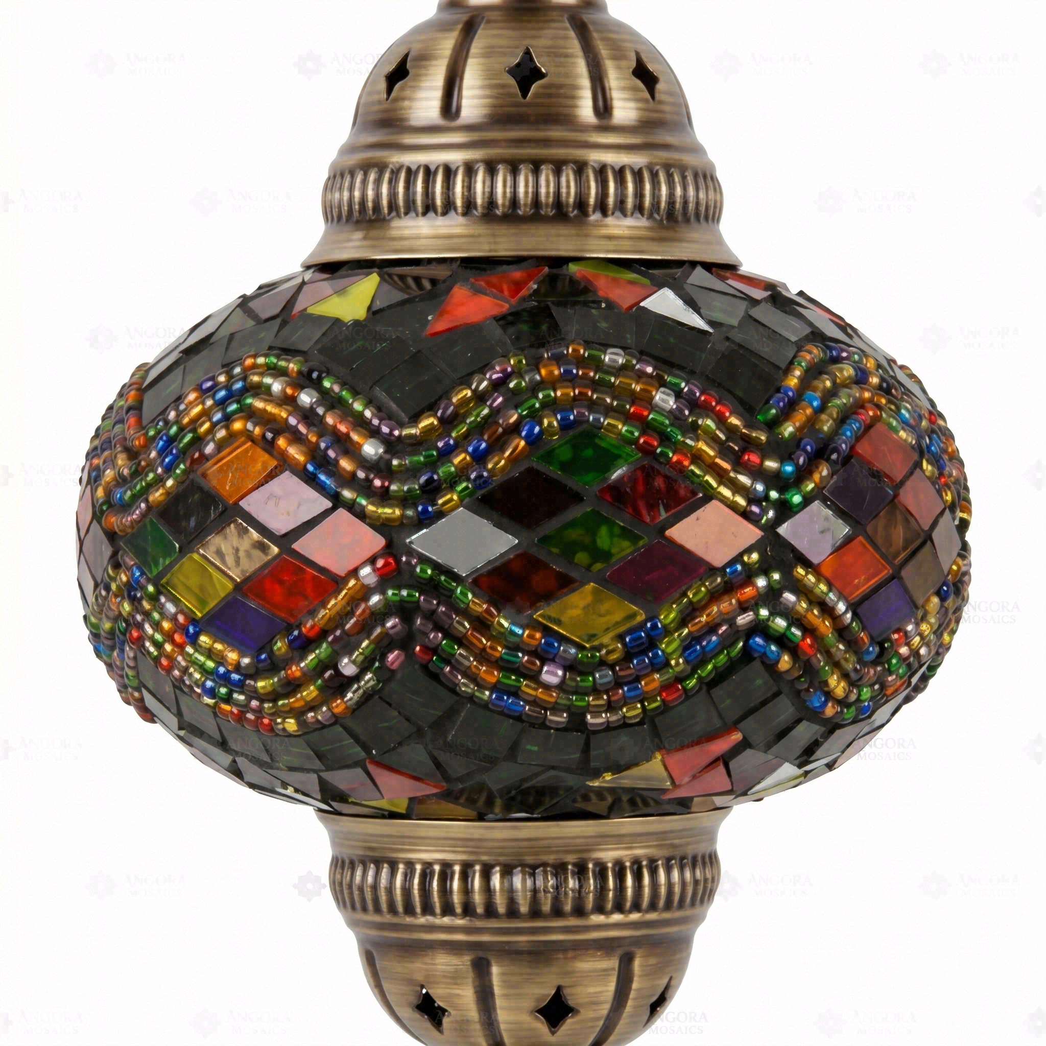 Close-up of Multicolor multicolor jewel mosaic glass globe pattern — pendant light (ENV DYN3047)