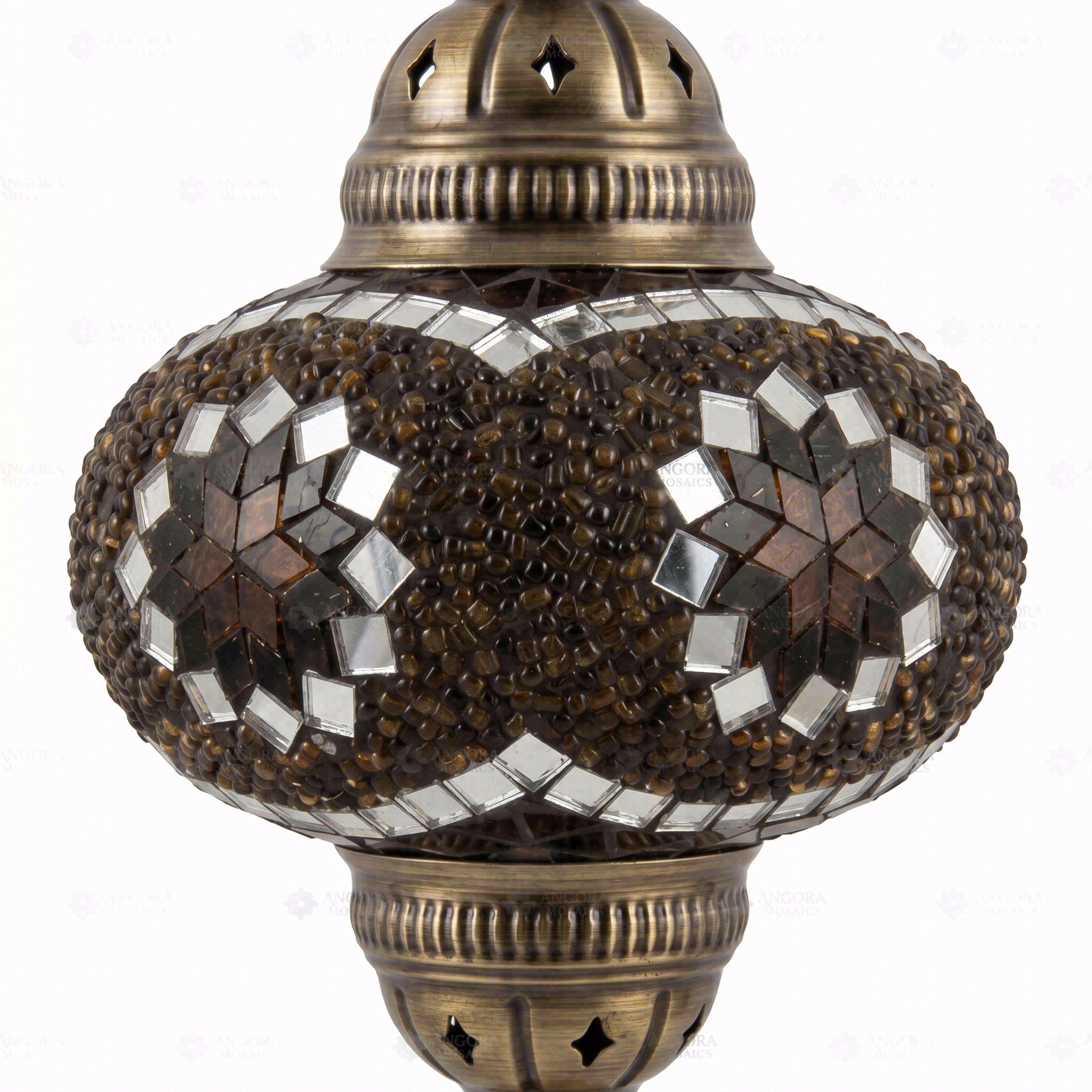 Close-up of Amber warm amber mosaic glass globe pattern — pendant light (ENV DYN3049)