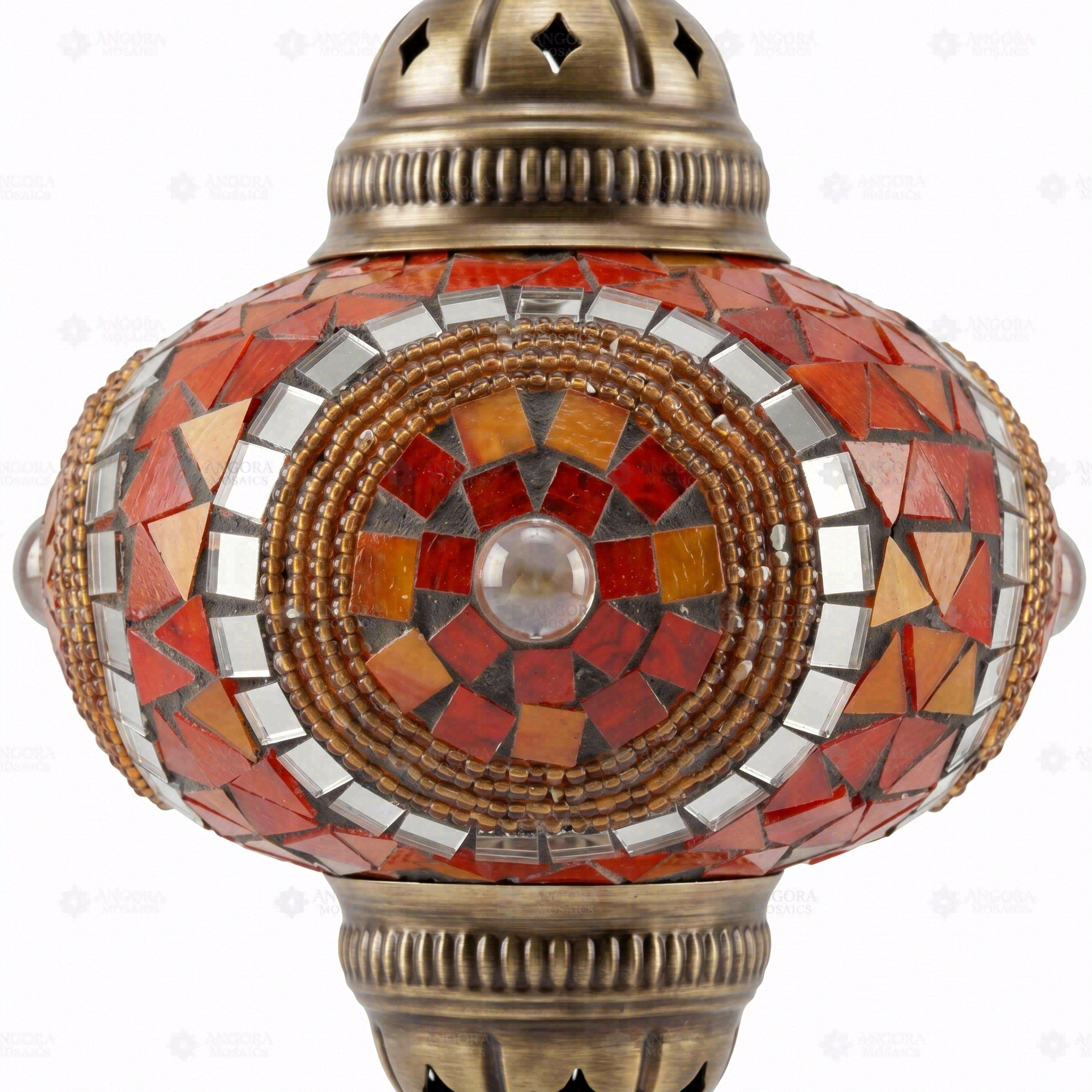 Close-up of Amber warm amber mosaic glass globe pattern — pendant light (ENV DYN3052)
