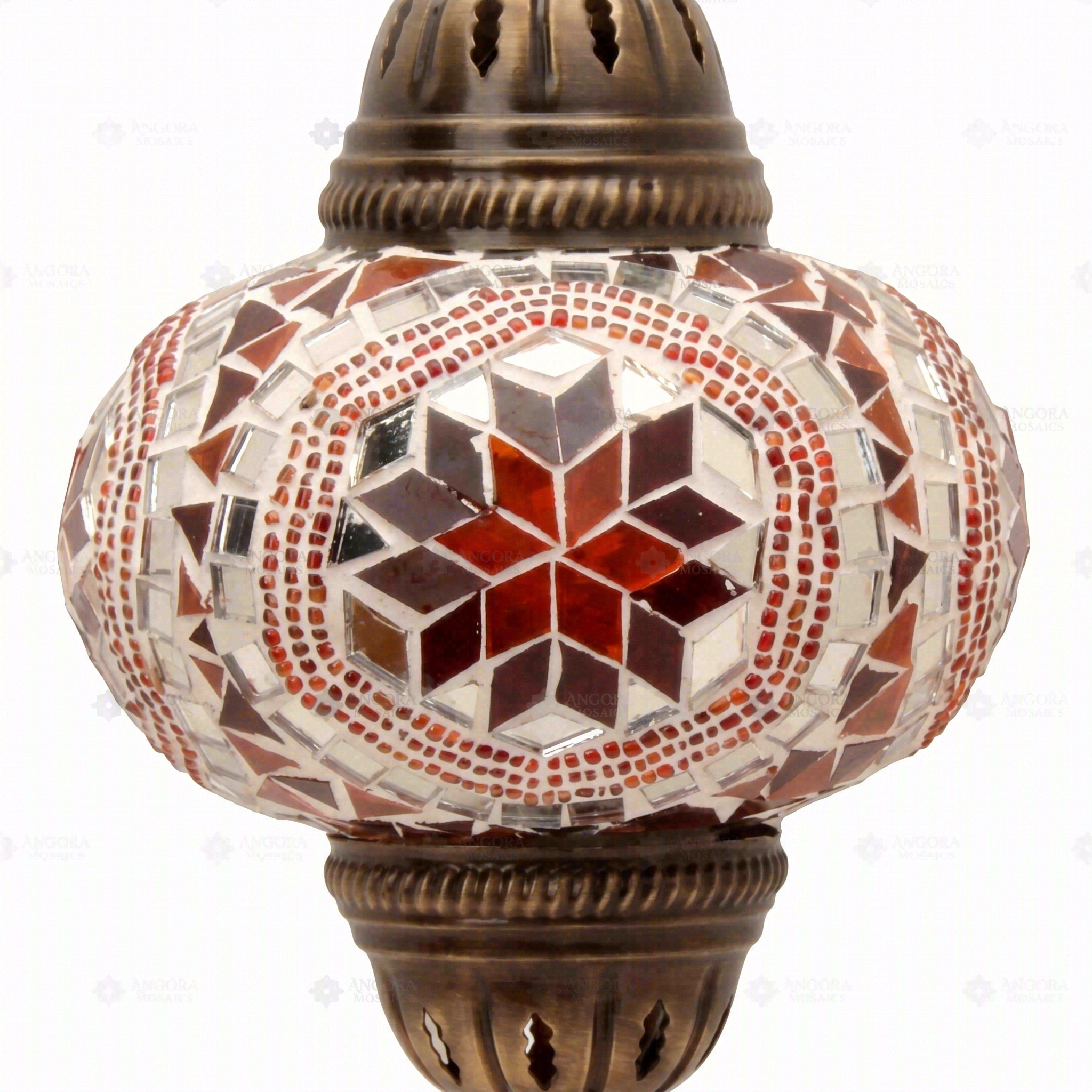 Close-up of Amber warm amber mosaic glass globe pattern — pendant light (ENV DYN3056)