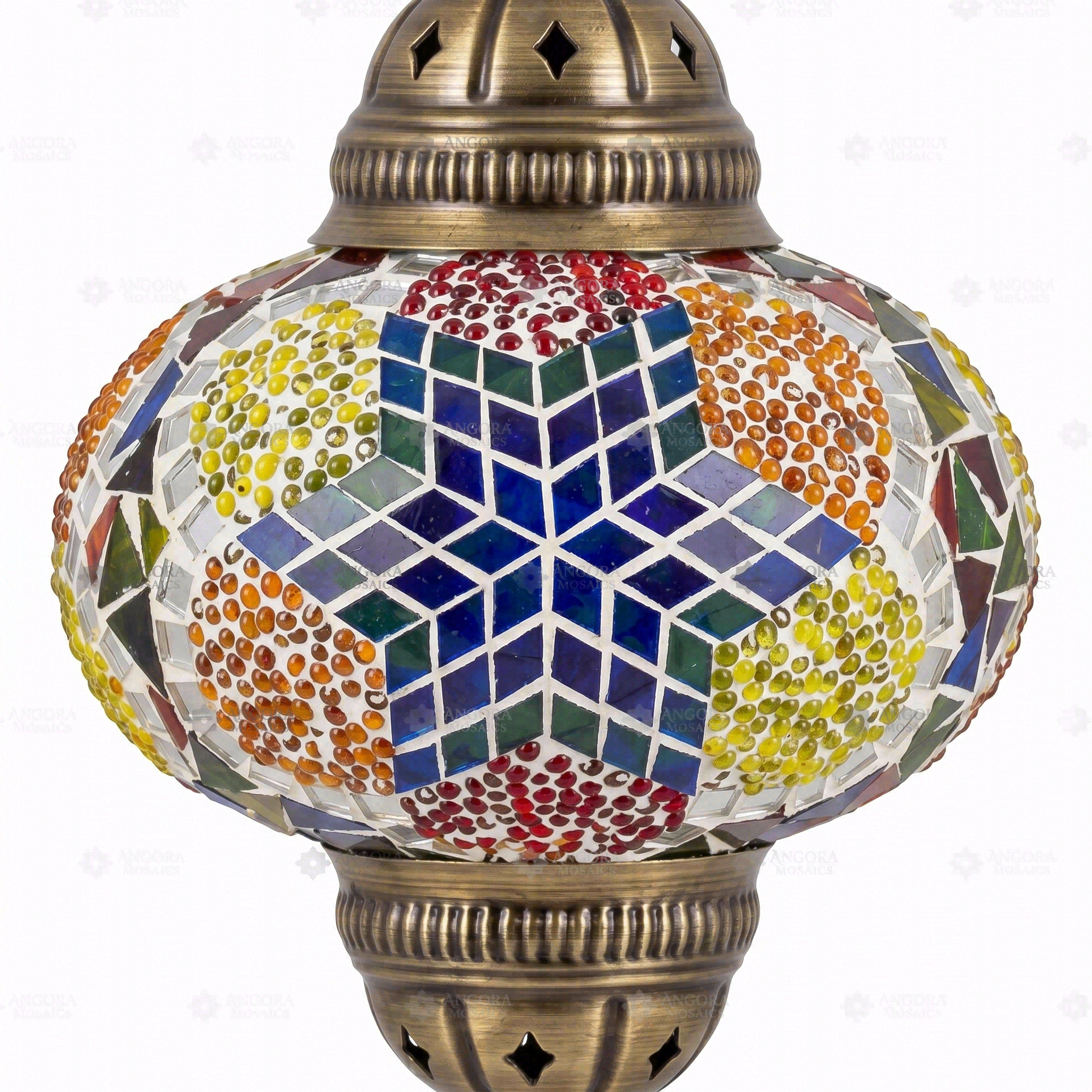 Close-up of Multicolor multicolor jewel mosaic glass globe pattern — pendant light (ENV DYN3061)