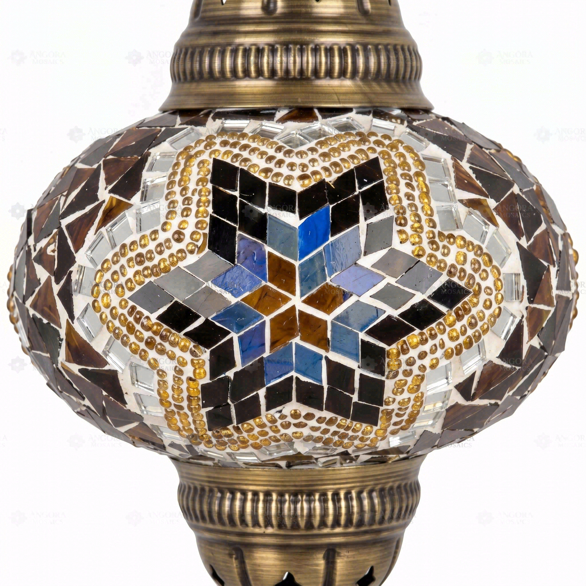 Close-up of Cool Tones mixed cool mosaic glass globe pattern — pendant light (ENV DYN3063)