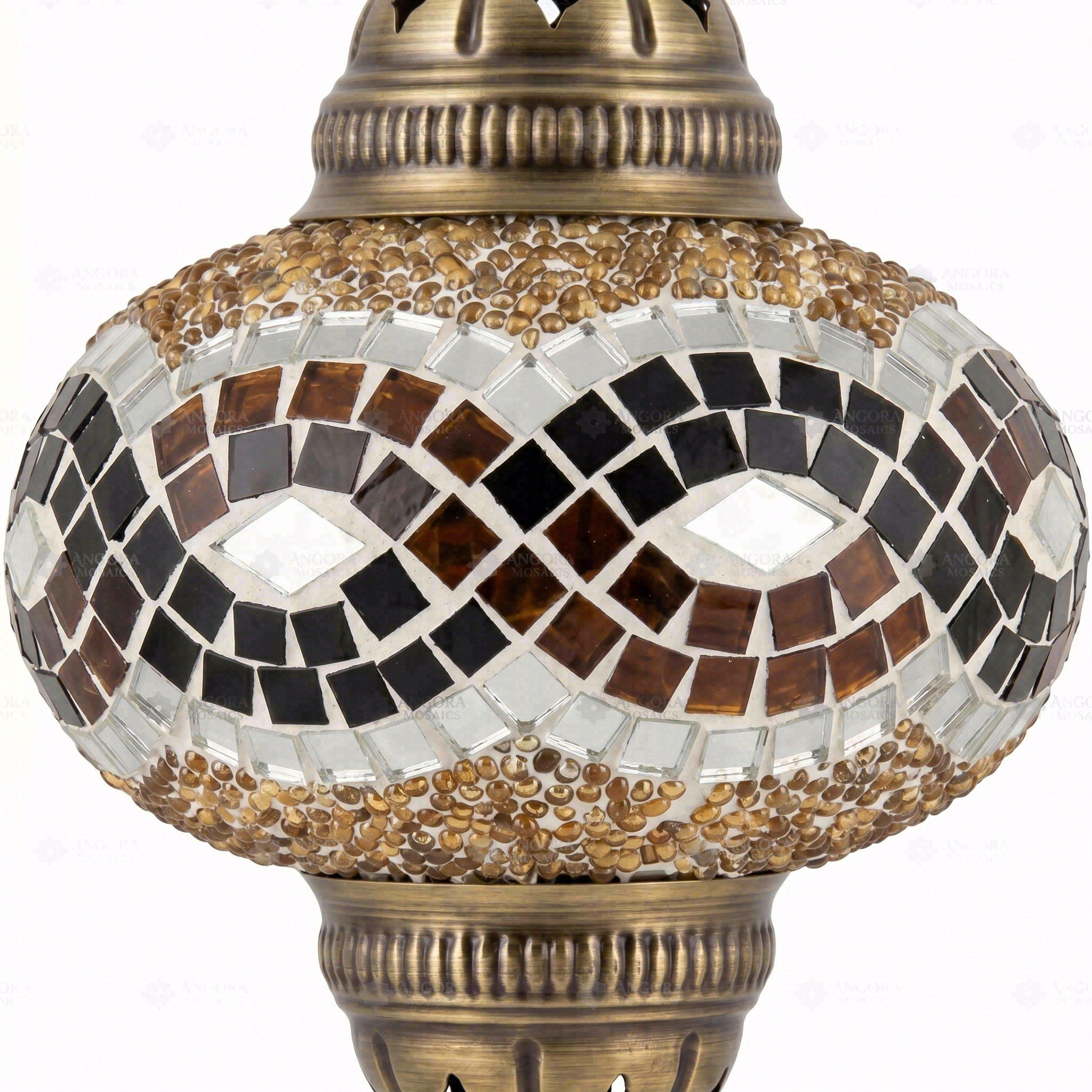 Close-up of Amber warm amber mosaic glass globe pattern — pendant light (ENV DYN3064)