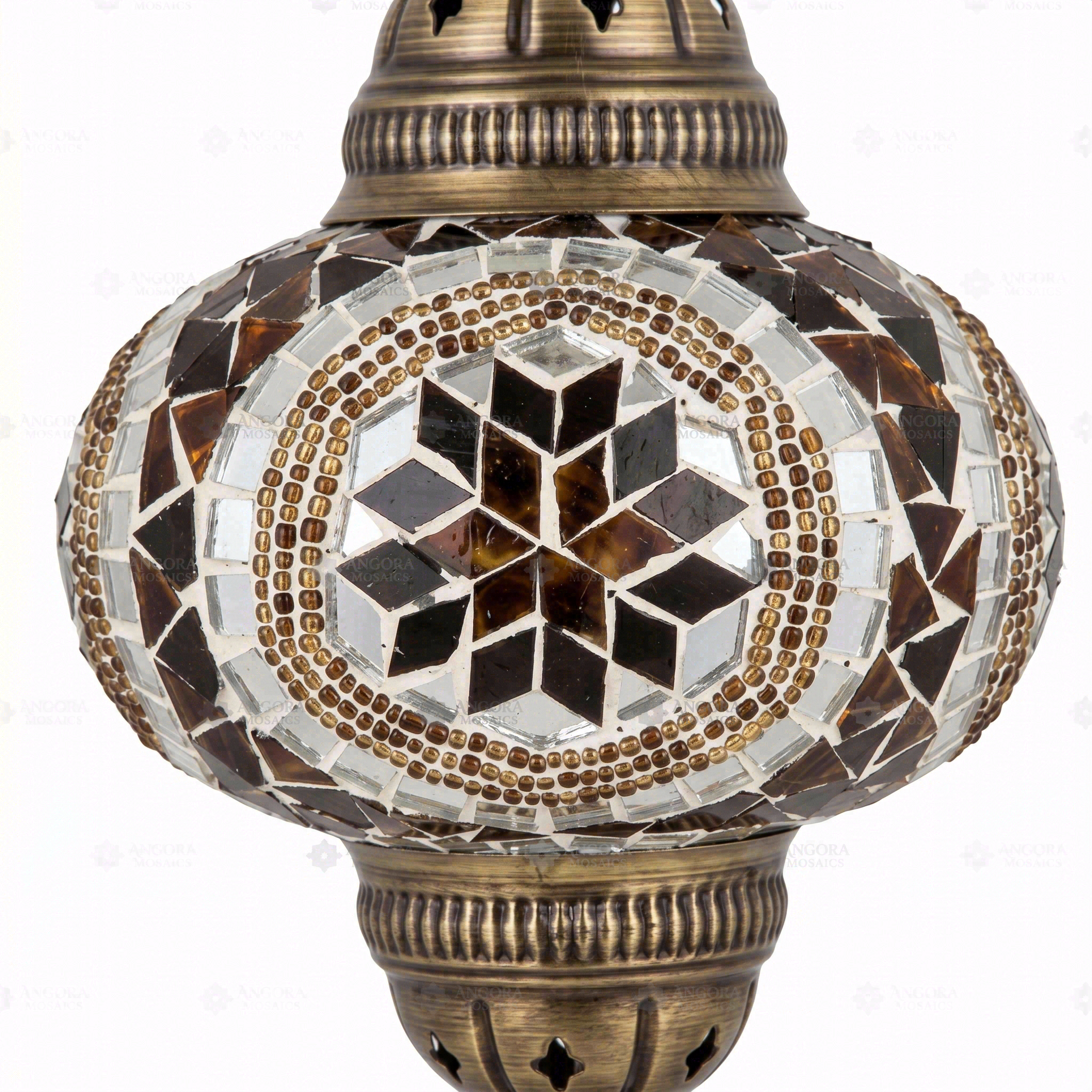 Close-up of Amber warm amber mosaic glass globe pattern — pendant light (ENV DYN3067)