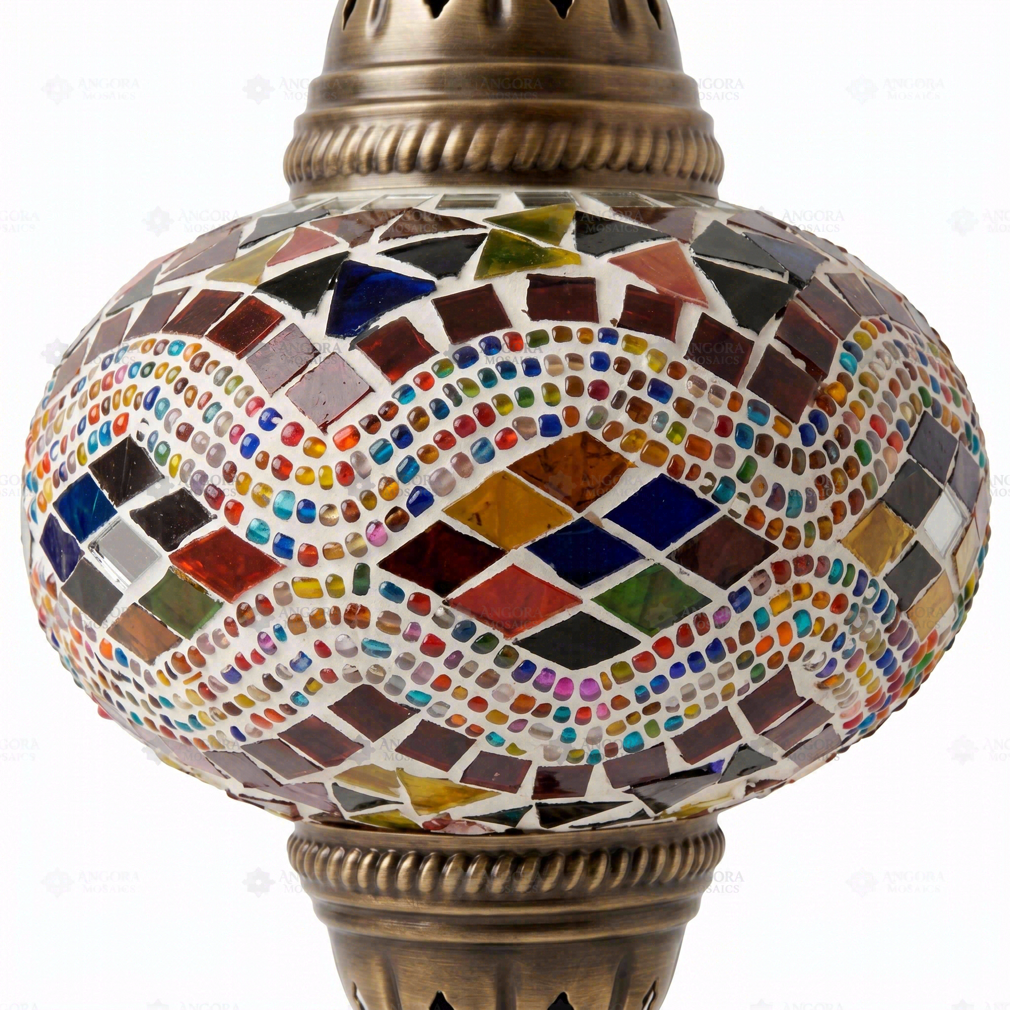 Close-up of Multicolor multicolor jewel mosaic glass globe pattern — pendant light (ENV DYN3074)