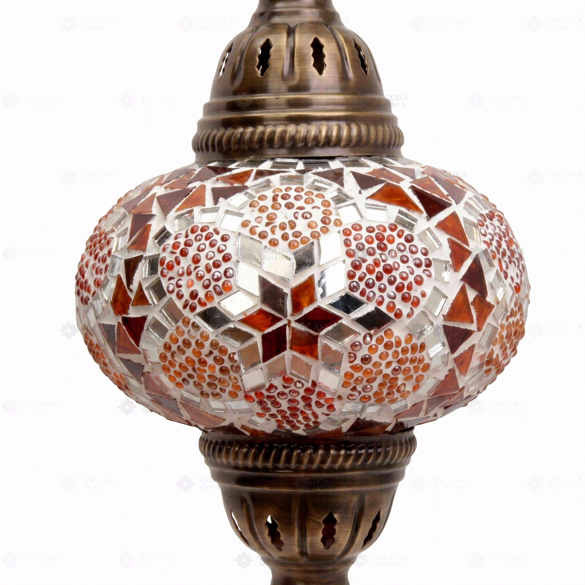 Close-up of Amber warm amber mosaic glass globe pattern — pendant light (ENV DYN3079)
