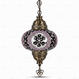 Full view of handmade Purple purple jewel Turkish mosaic pendant light on white background (ENV DYN3087)