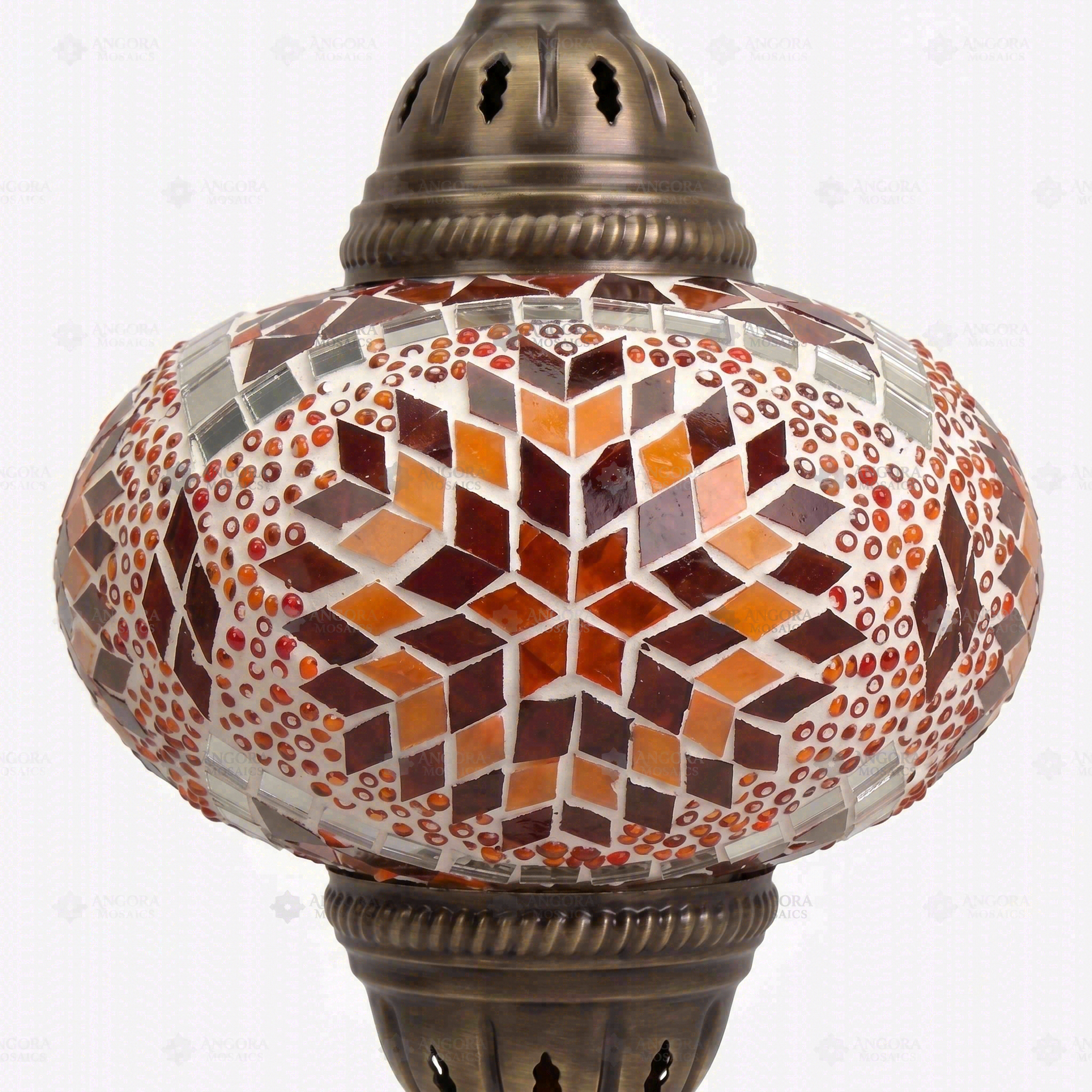 Close-up of Amber warm amber mosaic glass globe pattern — pendant light (ENV DYN3090)