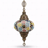Full view of handmade Multicolor multicolor jewel Turkish mosaic pendant light on white background (ENV DYN3091)