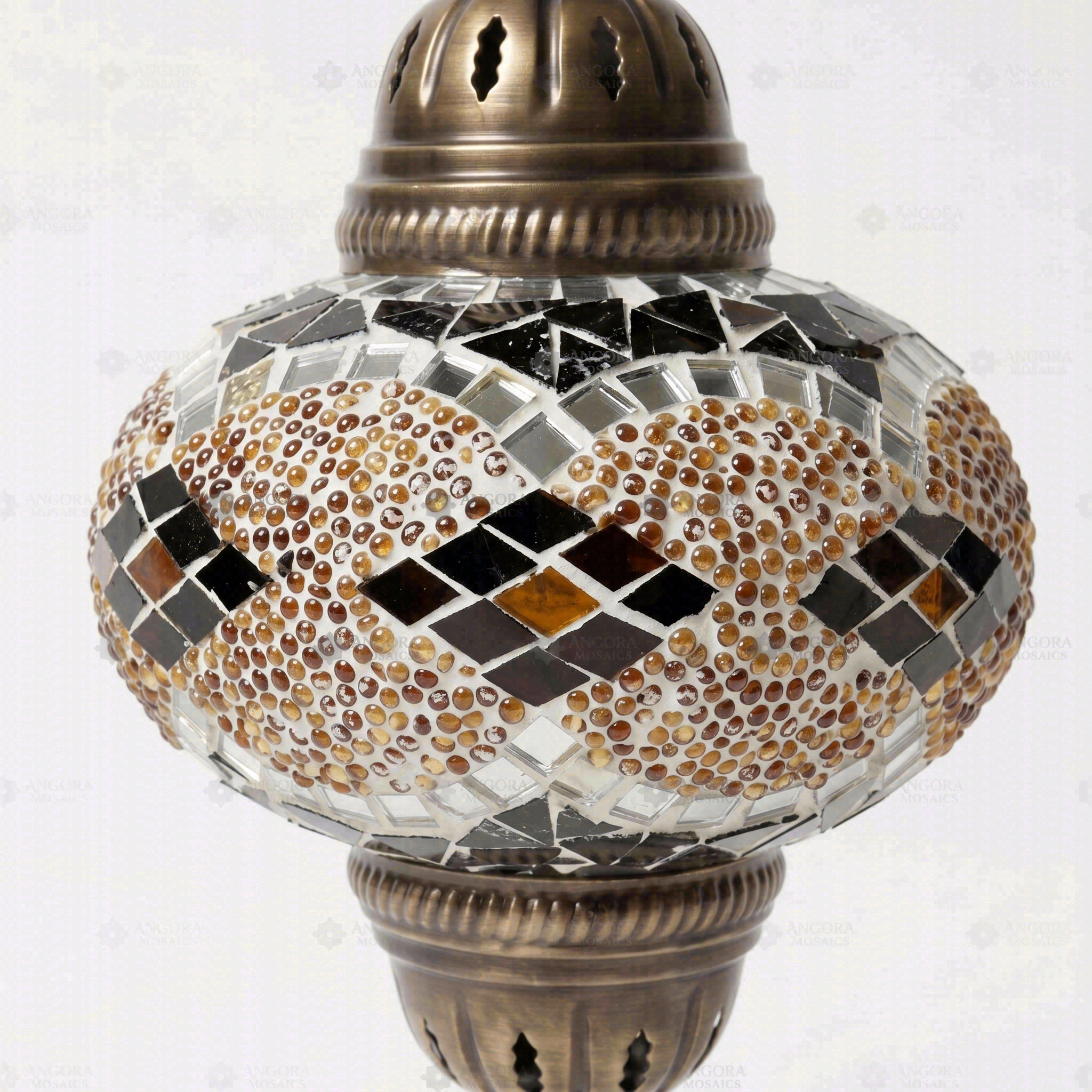Close-up of Amber warm amber mosaic glass globe pattern — pendant light (ENV DYN3092)