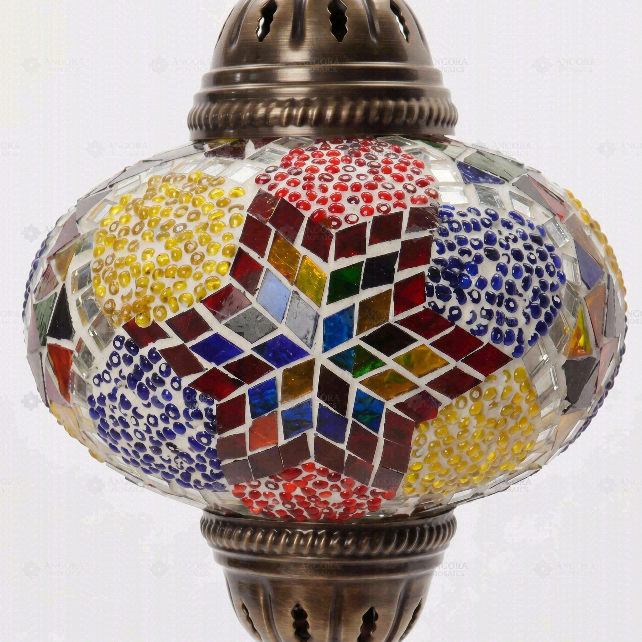 Close-up of Multicolor multicolor jewel mosaic glass globe pattern — pendant light (ENV DYN3093)