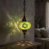 Green green jewel Turkish mosaic pendant light in styled room — handmade Moroccan pendant light (ENV DYN3096)