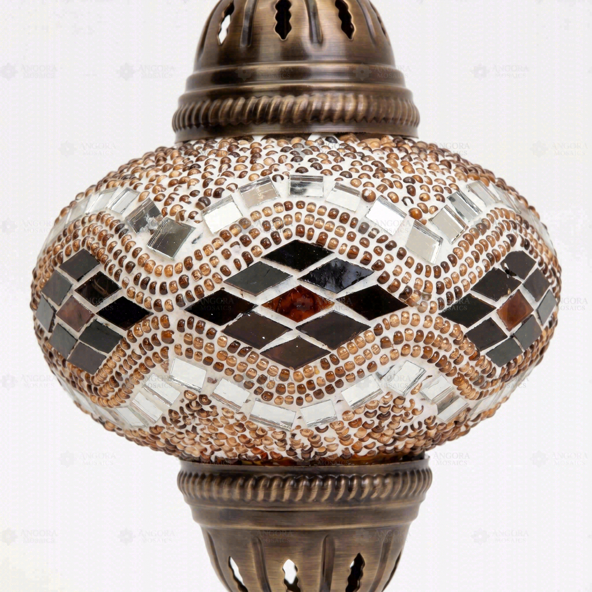 Close-up of Amber warm amber mosaic glass globe pattern — pendant light (ENV DYN3097)