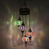 Multicolor Turkish mosaic chandelier illuminated, showing colorful light projection (ENV HLZ4N3 (03-17-19-21))