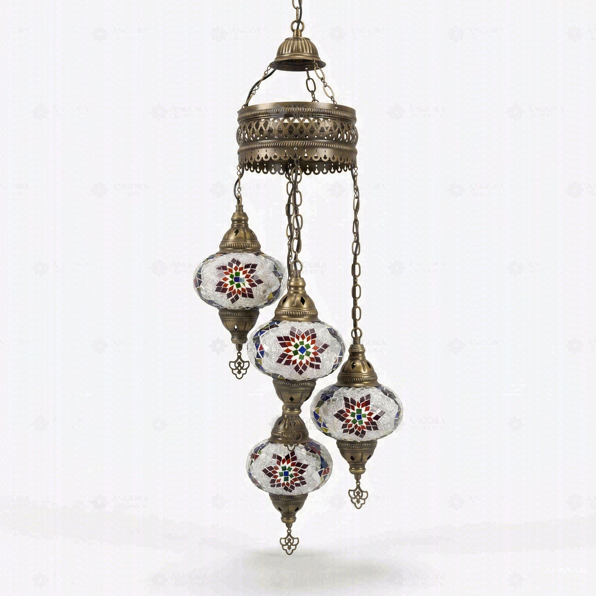 Full view of handmade Multicolor multicolor jewel Turkish mosaic chandelier on white background (ENV HLZ4N3 (3007))