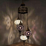 Cool Tones Turkish mosaic chandelier illuminated, showing colorful light projection (ENV HLZ4N3 (3019X2-3043X2))