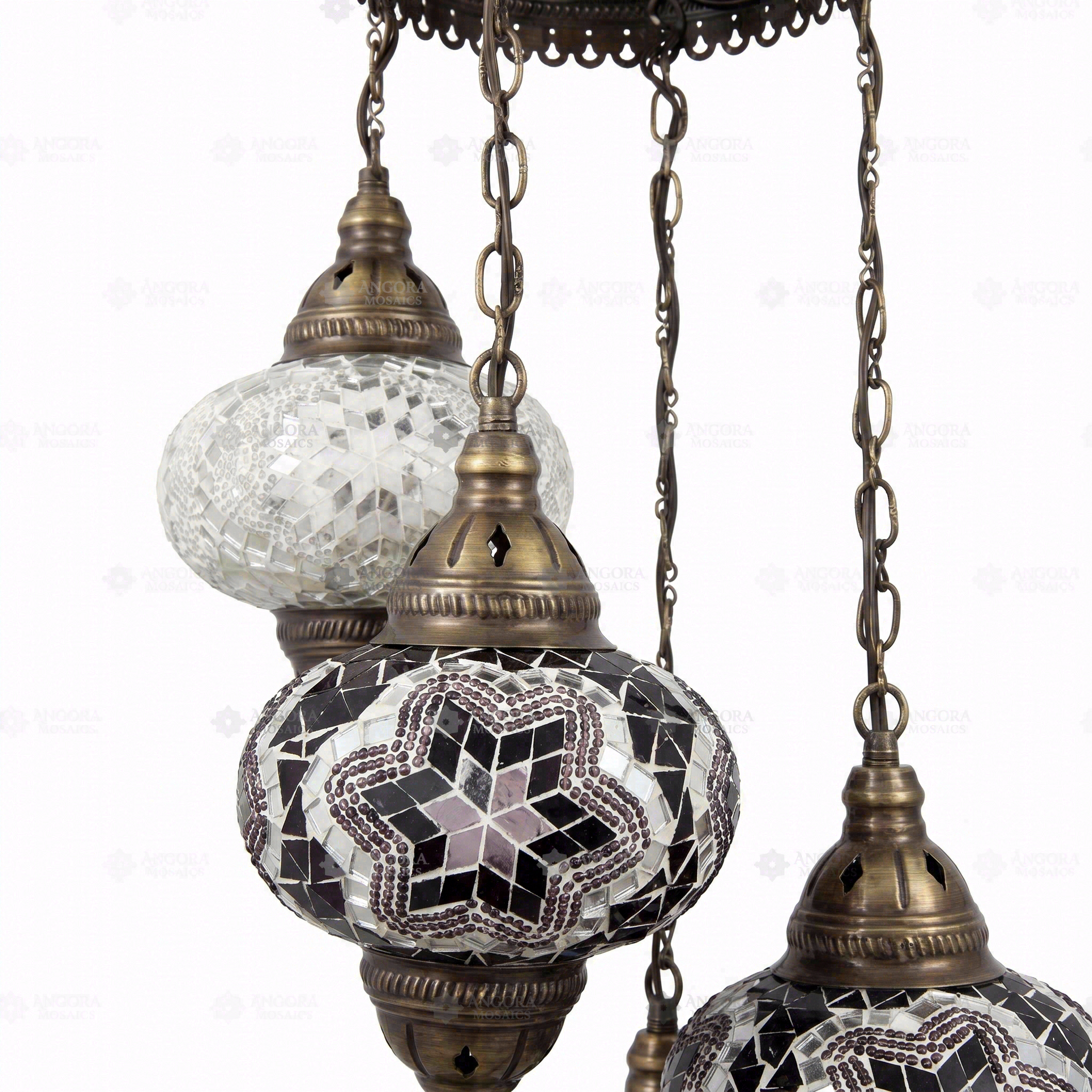 Close-up of Cool Tones mixed cool mosaic glass globe pattern — chandelier (ENV HLZ4N3 (3019X2-3043X2))