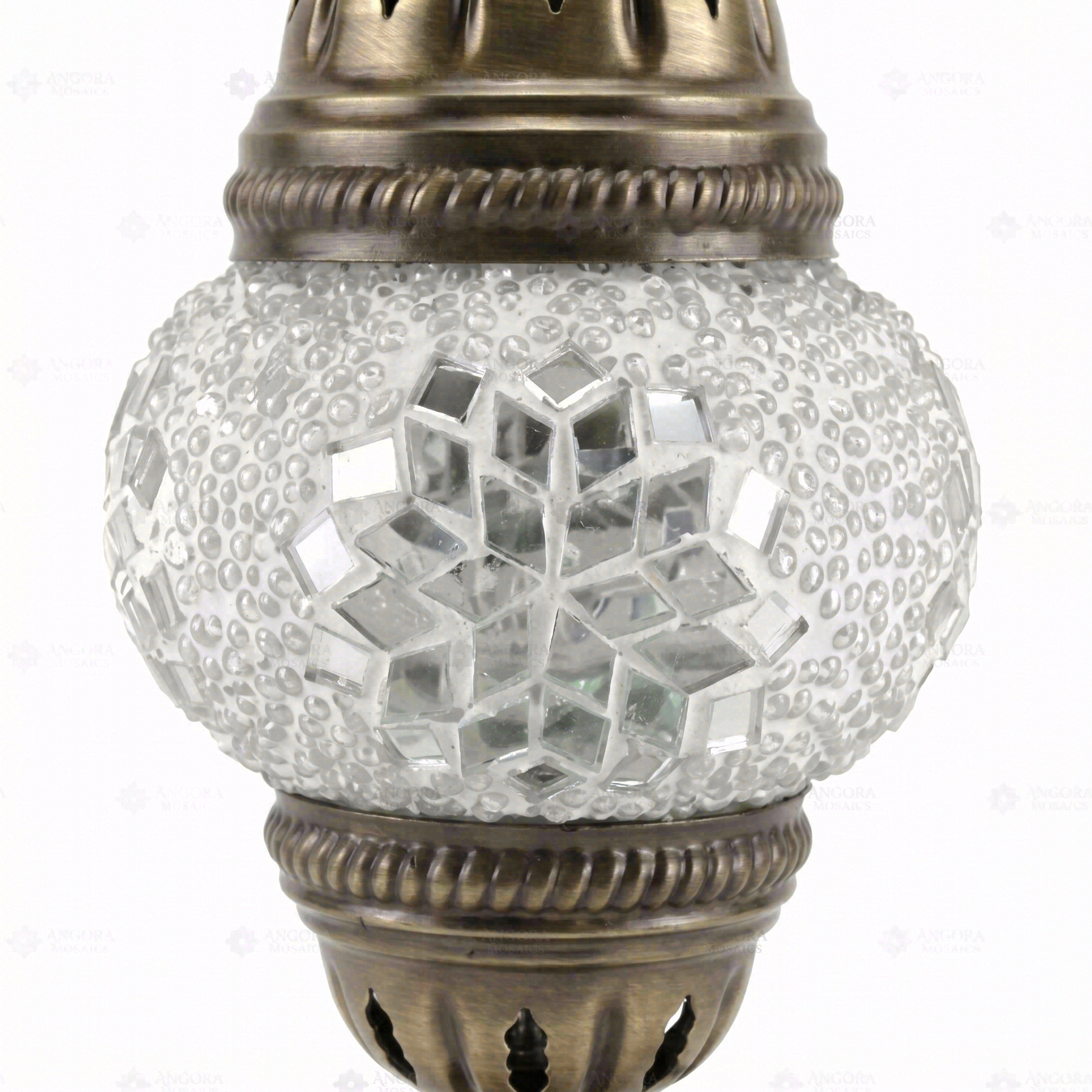 Close-up of White white glow mosaic glass globe pattern — table lamp (ENV MUN1001)