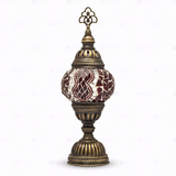Full view of handmade Red ruby red Turkish mosaic table lamp on white background (ENV MUN1003)