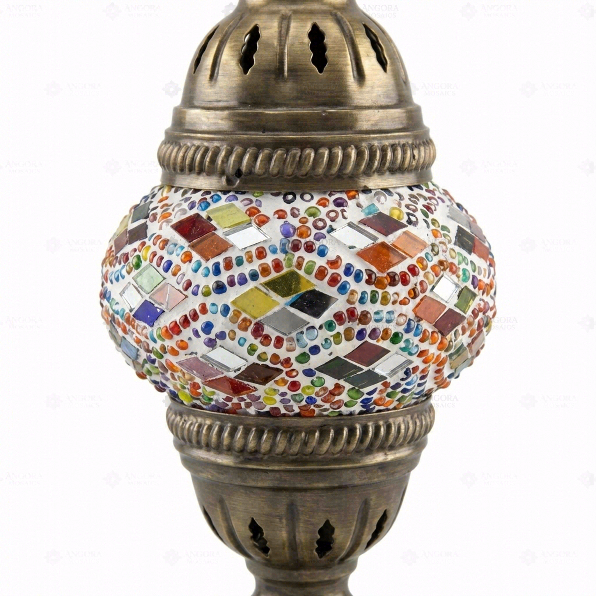 Close-up of Multicolor multicolor jewel mosaic glass globe pattern — table lamp (ENV MUN1010)