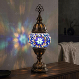 Blue blue jewel Turkish mosaic table lamp in styled room — handmade Moroccan table lamp (ENV MUN1014)