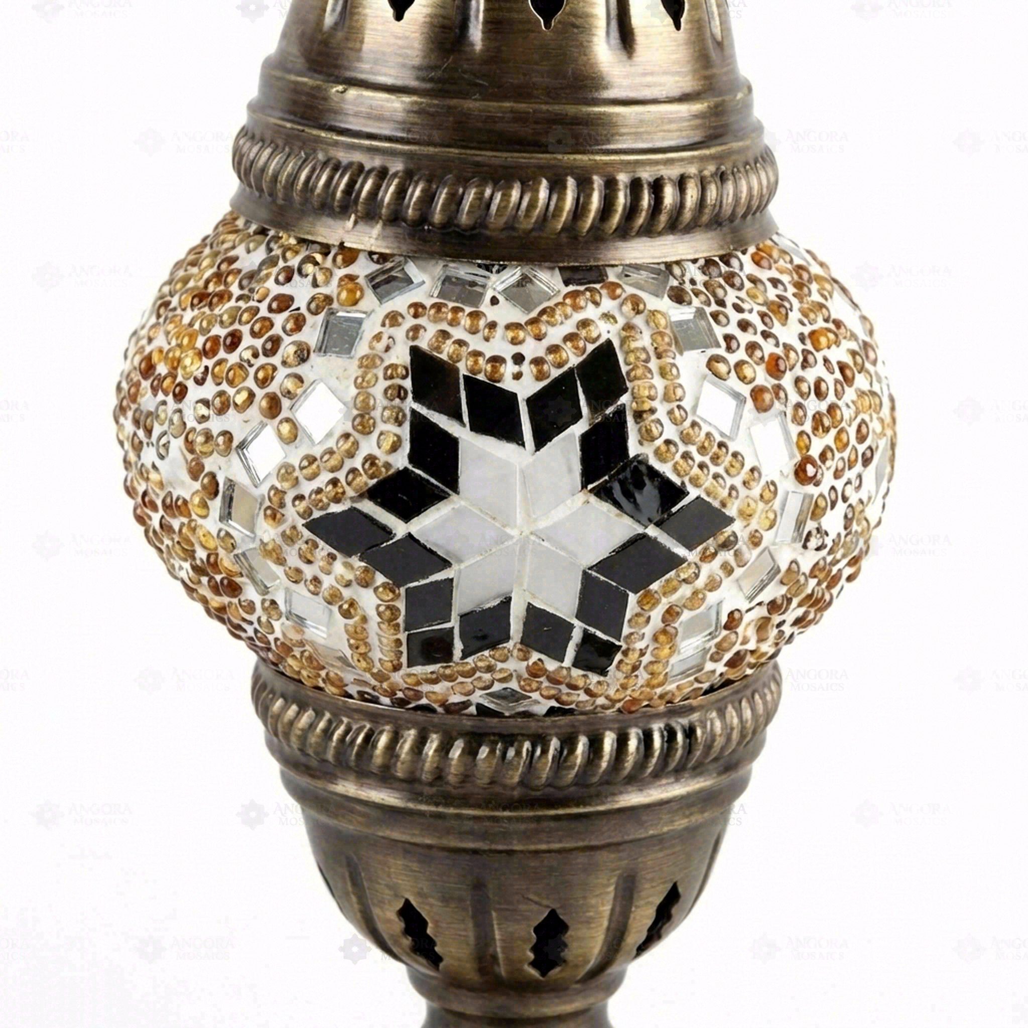 Close-up of Amber warm amber mosaic glass globe pattern — table lamp (ENV MUN1022)
