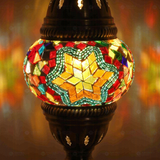 Lit close-up of mosaic glass globe — Multicolor table lamp glowing (ENV MUN1042)