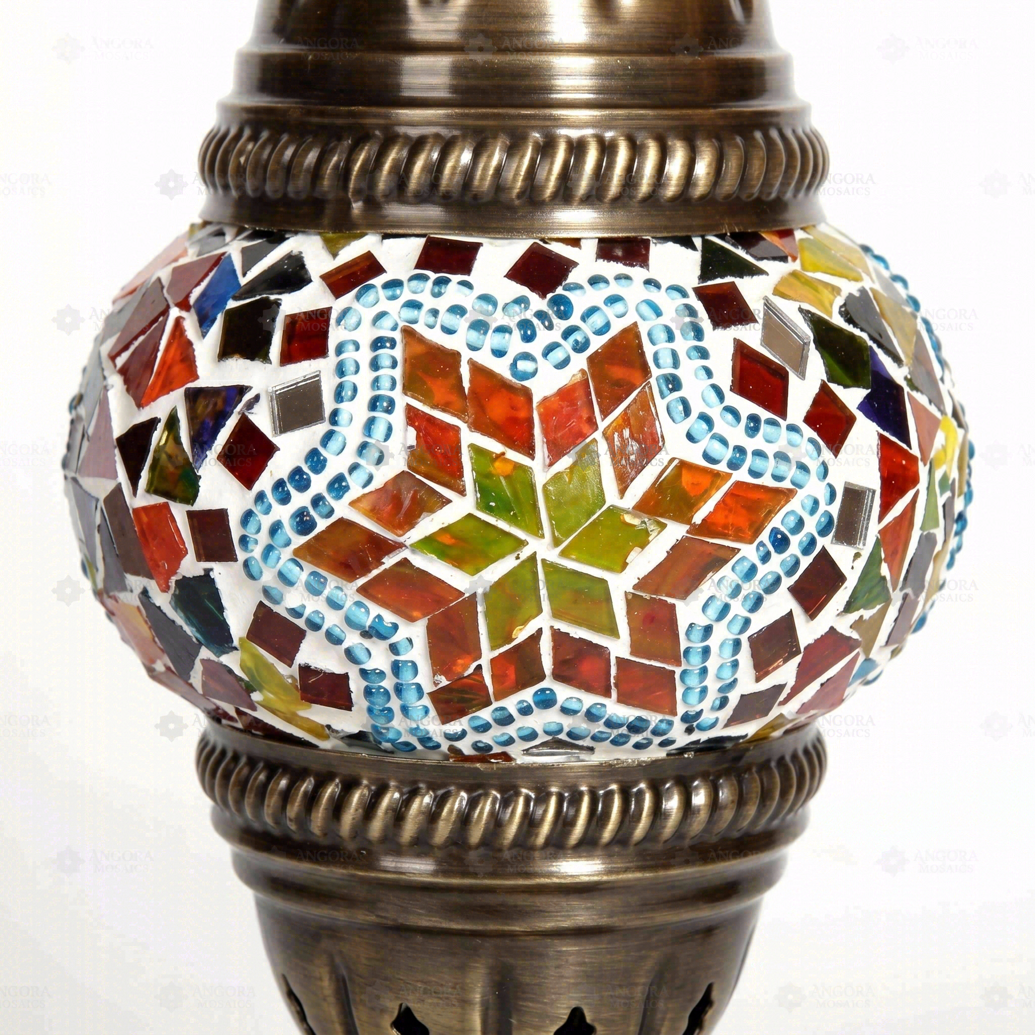 Close-up of Multicolor multicolor jewel mosaic glass globe pattern — table lamp (ENV MUN1042)