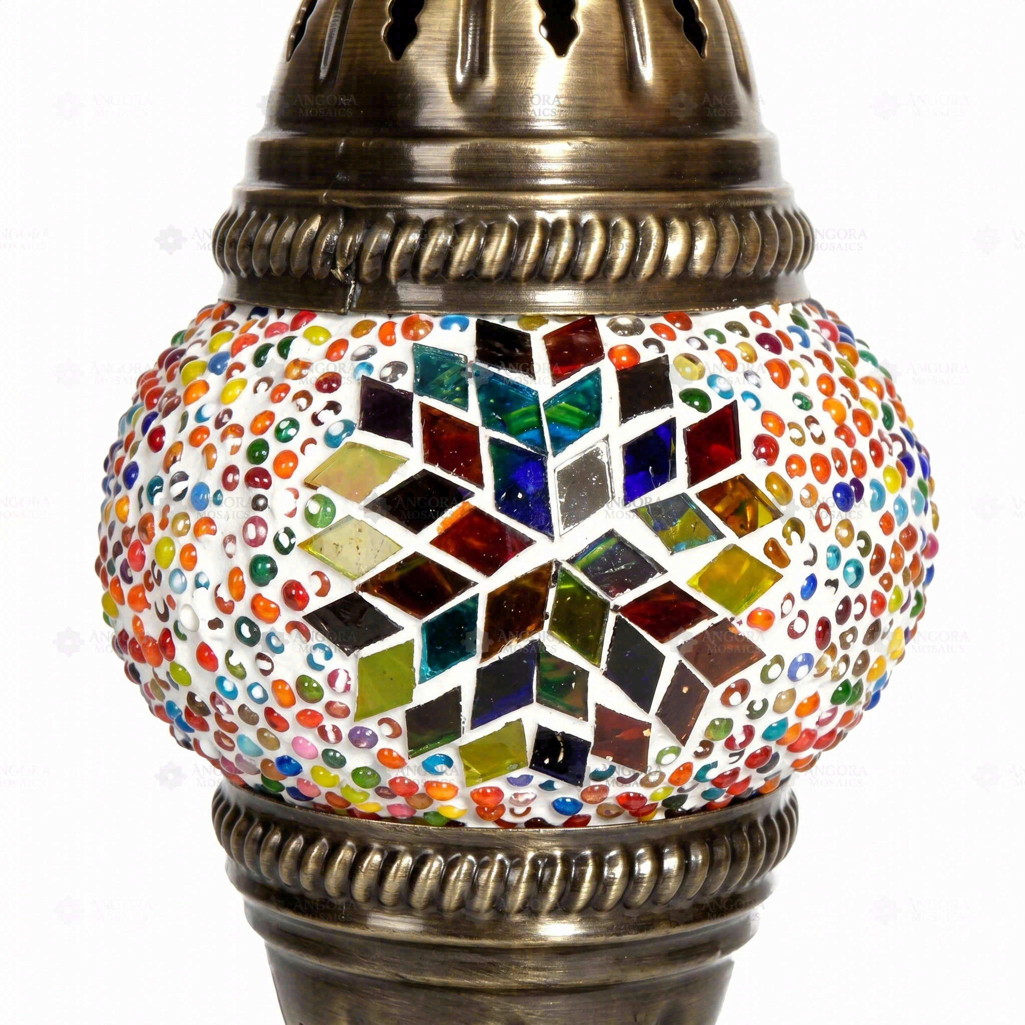 Close-up of Multicolor multicolor jewel mosaic glass globe pattern — table lamp (ENV MUN1061)