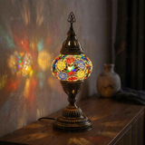 Multicolor multicolor jewel Turkish mosaic table lamp in styled room — handmade Moroccan table lamp (ENV MUN2008)