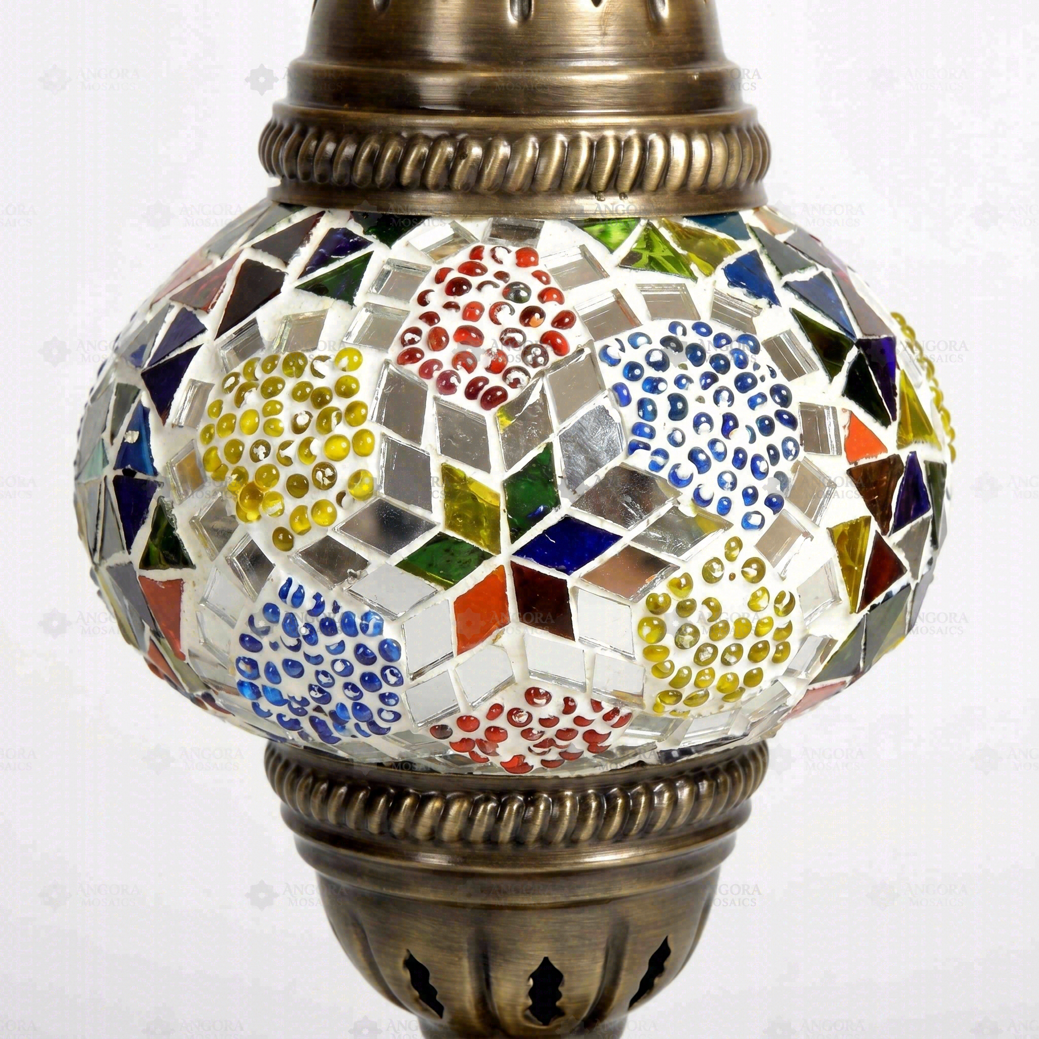 Close-up of Multicolor multicolor jewel mosaic glass globe pattern — table lamp (ENV MUN2008)