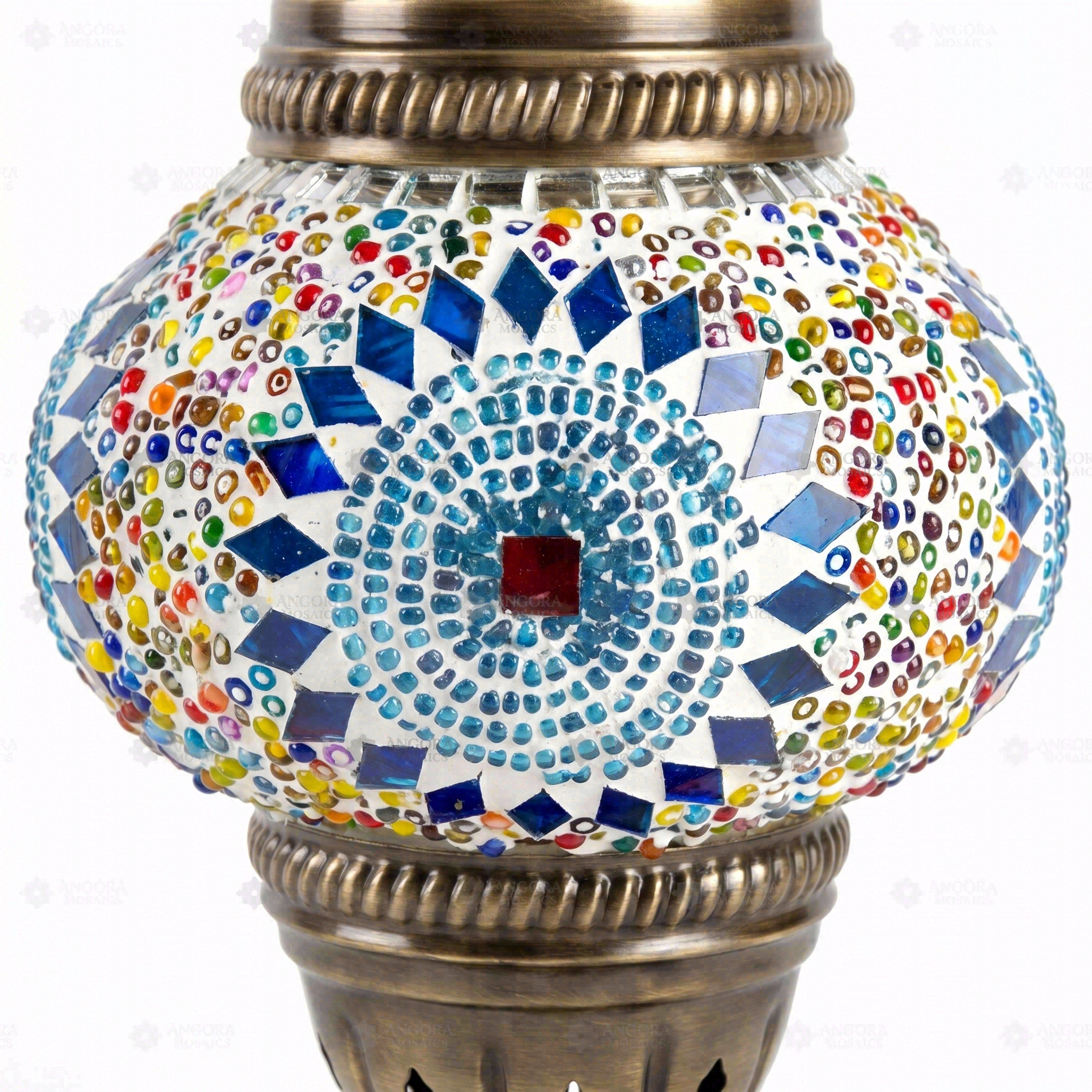Close-up of Blue blue jewel mosaic glass globe pattern — table lamp (ENV MUN2010)