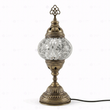 Full view of handmade White white glow Turkish mosaic table lamp on white background (ENV MUN2017)