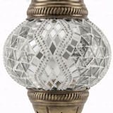 Close-up of White white glow mosaic glass globe pattern — table lamp (ENV MUN2017)